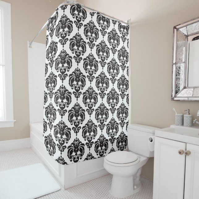 Schwarz & Weiß Damask Chic Modernes, elegantes Mus Duschvorhang (Beispiel)