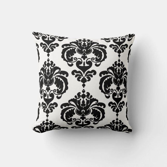 Schwarz & Weiß Damask Chic Modernes, elegantes Mus Kissen (Vorderseite)