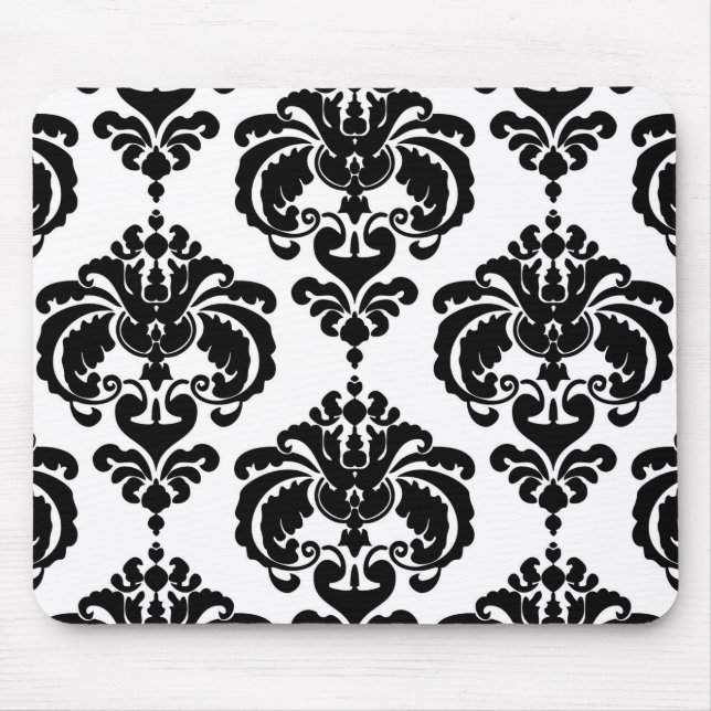 Schwarz & Weiß Damask Chic Modernes, elegantes Mus Mousepad (Vorne)