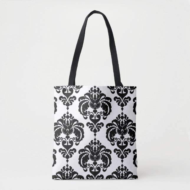 Schwarz & Weiß Damask Chic Modernes, elegantes Mus Tasche (Vorderseite)