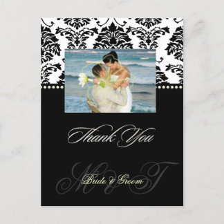 Schwarz + Weiß Damask Danke Foto Postkarten, Postkarte