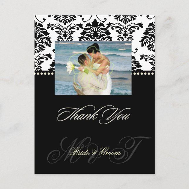 Schwarz + Weiß Damask Danke Foto Postkarten, Postkarte (Vorderseite)
