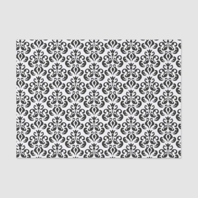 Schwarz-Weiß Damask Elegant Seidenpapier (Vorderseite)