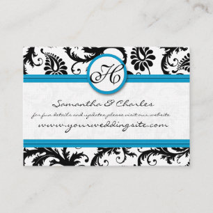 Schwarz-Weiß Damask Floral mit heller Aqua Trimm Visitenkarte