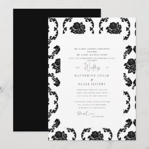 Schwarz-Weiß-Damask-Hochzeit beider Eltern Einladung