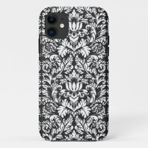 Schwarz-weiß Damask Lace Brocade iPhone 11 Hülle