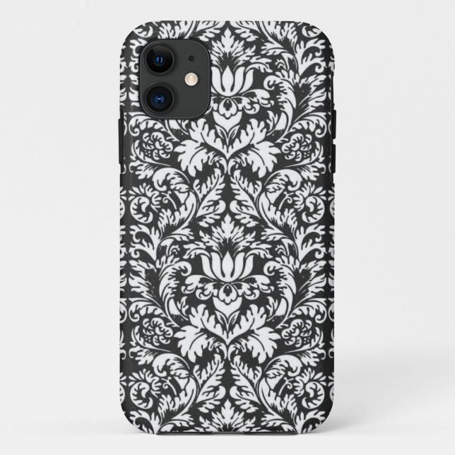Schwarz-weiß Damask Lace Brocade Case-Mate iPhone Hülle (Rückseite)