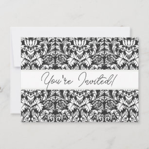 Schwarz-weiß Damask Lace Brocade Einladung