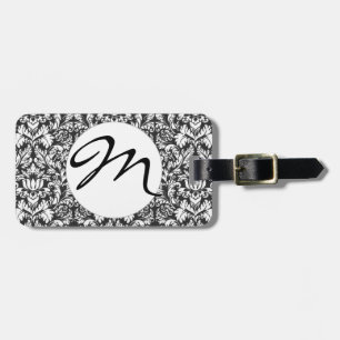 Schwarz-weiß Damask Lace Brocade Gepäckanhänger