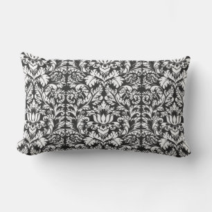 Schwarz-weiß Damask Lace Brocade Lendenkissen