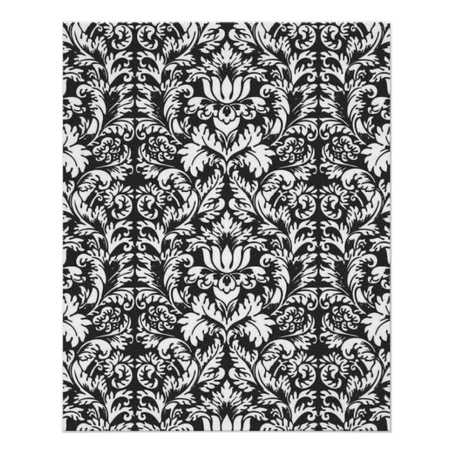Schwarz-weiß Damask Lace Brocade Poster (Vorderseite)
