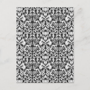 Schwarz-weiß Damask Lace Brocade Postkarte
