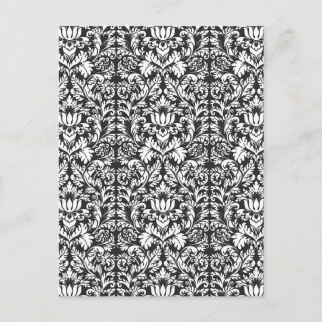 Schwarz-weiß Damask Lace Brocade Postkarte (Vorderseite)