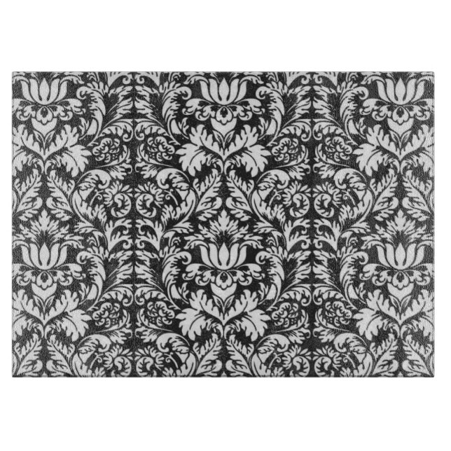 Schwarz-weiß Damask Lace Brocade Schneidebrett (Vorderseite)