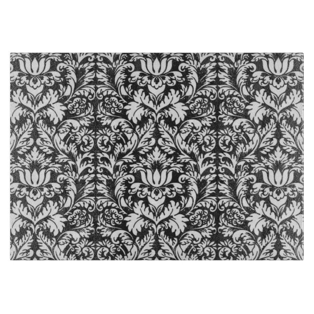 Schwarz-weiß Damask Lace Brocade Schneidebrett (Vorderseite)