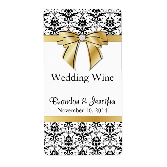 Schwarz-Weiß Damask Mini Wine Labels (Vorne)