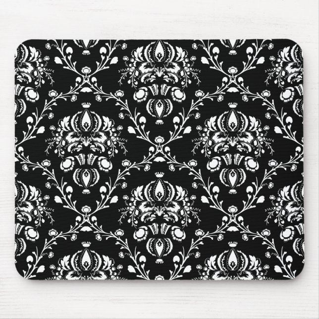 Schwarz-Weiß-Damask Mousepad (Vorne)