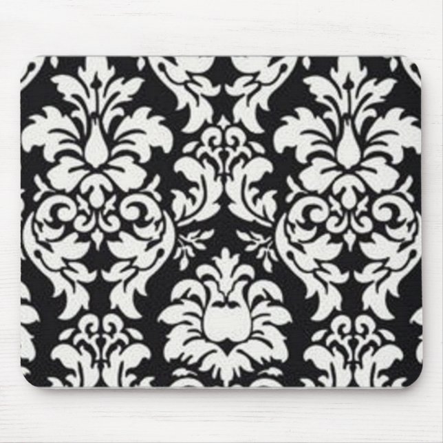 Schwarz-Weiß-Damask-Muster Mousepad (Vorne)