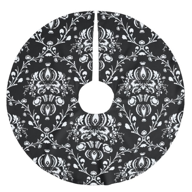 Schwarz-Weiß-Damask Polyester Weihnachtsbaumdecke (Vorderseite)