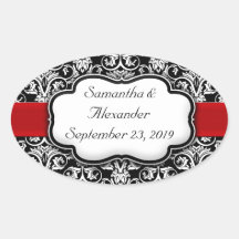Schwarz/Weiß Damask Rotes Band