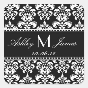 Schwarz-weiß Damask Save the Date Aufkleber