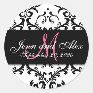 Schwarz-weiß Damask Save the Date Aufkleber
