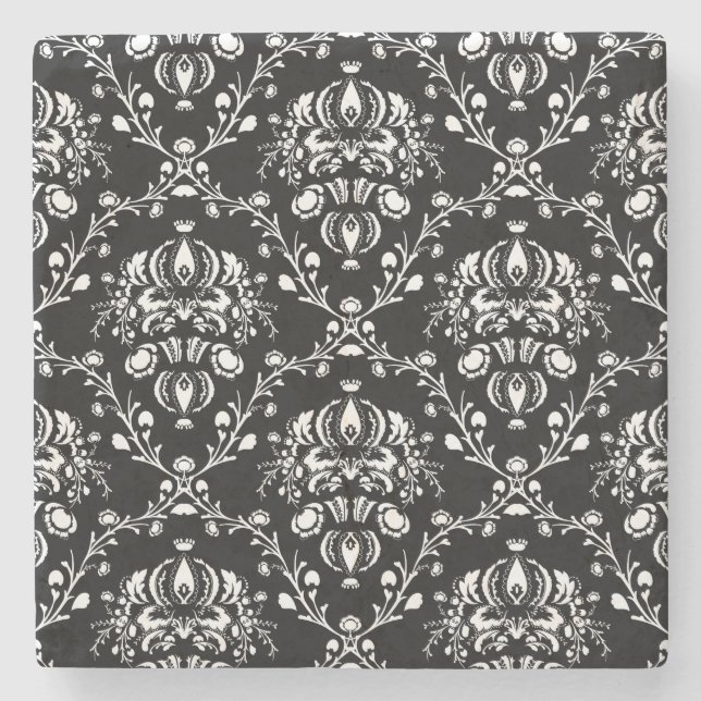 Schwarz-Weiß-Damask Steinuntersetzer (Vorderseite)