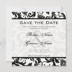 Schwarz-Weiß-Damask Viktorianische Hochzeit Save The Date