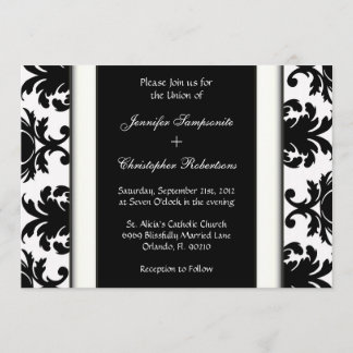 Schwarz-Weiß-Damask-Vintage Hochzeit Einladung