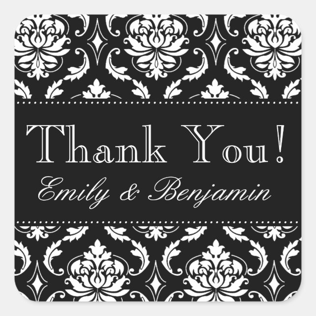 Schwarz-weiß Damask Wedding Dankeschön Sticker (Vorderseite)