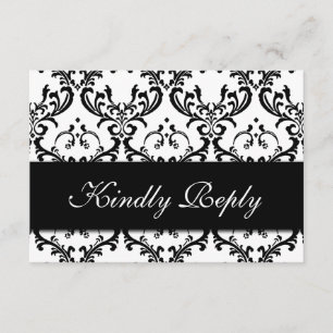 Schwarz-weiß Damask Wedding UAWG RSVP Karte