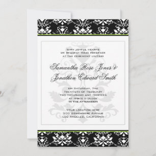 Schwarz/Weiß Damaske Grüne Akzente Hochzeit einlad Einladung