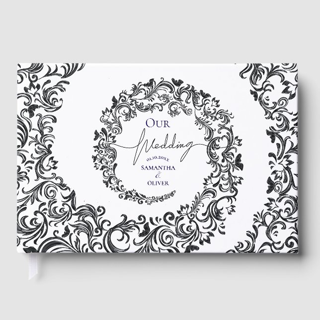 Schwarz-Weiß-Damaskus-Hochzeit Gästebuch (Vorderseite)