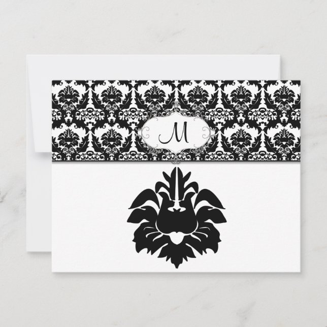 Schwarz-Weiß-Damaskus-Hochzeitskarten RSVP Karte (Vorderseite)
