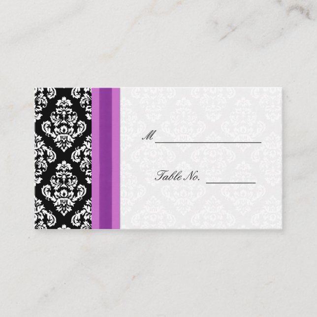 Schwarz-Weiß-Damaskus-Hochzeitsplätze Platzkarte (Vorderseite)