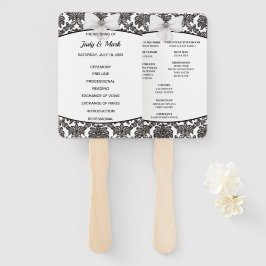 Schwarz-Weiß-Damaskus-Hochzeitsprogramm Fächer