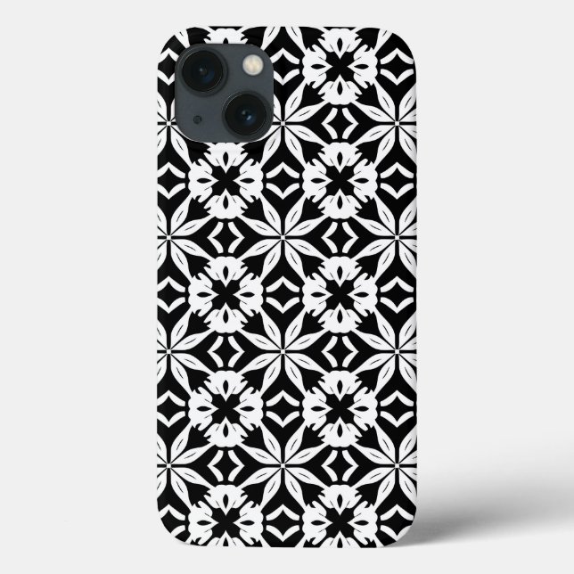 Schwarz-Weiß-Damaskus-Muster Case-Mate iPhone Hülle (Rückseite)