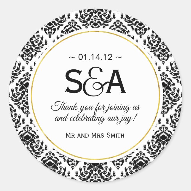 Schwarz-Weiß-Damaskus-Sticker Runder Aufkleber (Vorderseite)