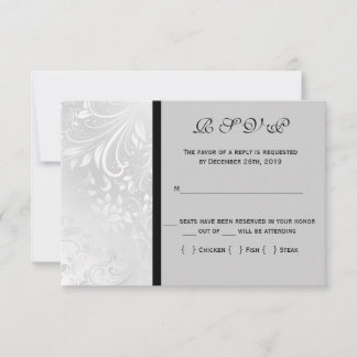 Schwarz-Weiß-Damaskus-Zusagekarte RSVP Karte