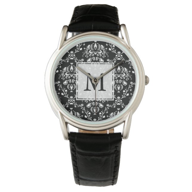 Schwarz-Weiß-Damast Armbanduhr (Vorderseite)