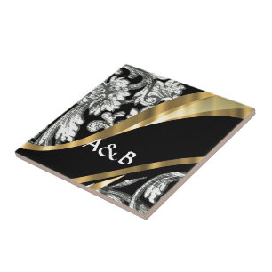 Schwarz-Weiß-Damast Fliese