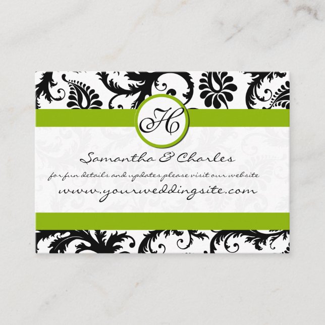 Schwarz-Weiß-Damast-Floral mit Apple Green Begleitkarte (Vorderseite)