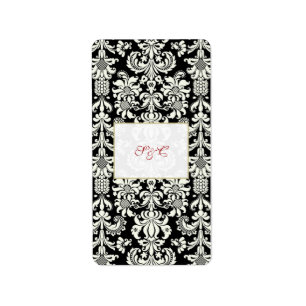 Schwarz/Weiß-Damast-Hershey-Mini-Wrapper Adressaufkleber