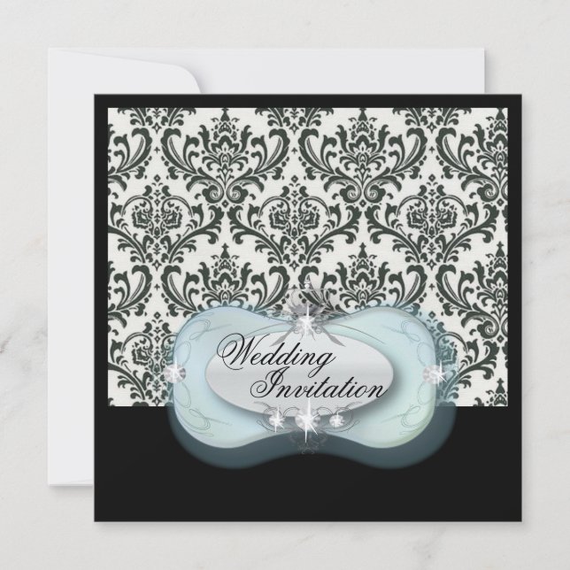 Schwarz-Weiß-Damast-Hochzeit Einladung (Vorderseite)