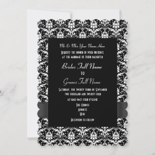 Schwarz-Weiß-Damast-Hochzeit Einladung