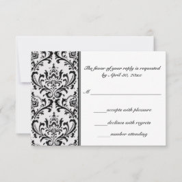 Schwarz-Weiß-Damast | Hochzeit RSVP Karte