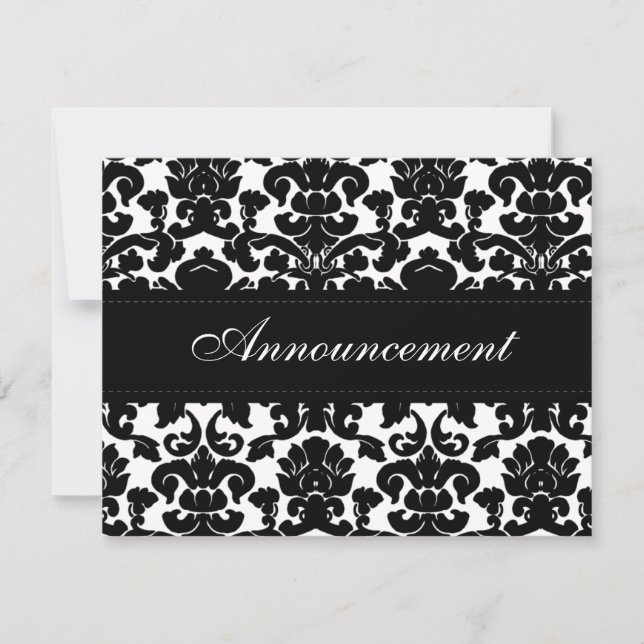 Schwarz-Weiß-Damast-Hochzeitskarte Einladung (Vorderseite)