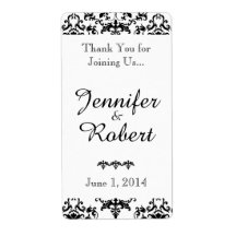 Schwarz-Weiß-Damast-Hochzeitsweinetikett