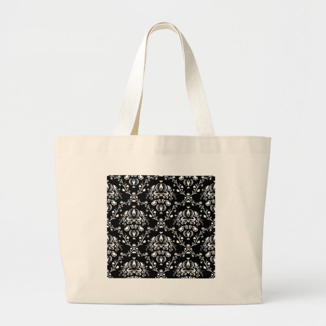 Schwarz-Weiß-Damast Jumbo Stoffbeutel (Vorne)