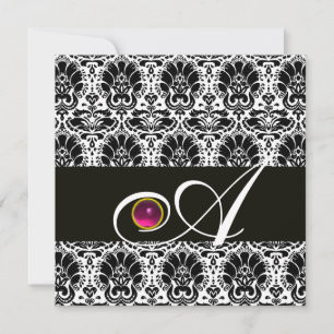 SCHWARZ WEISS  DAMAST MONOGRAMM Rosa Fuchsie Ameth Einladung